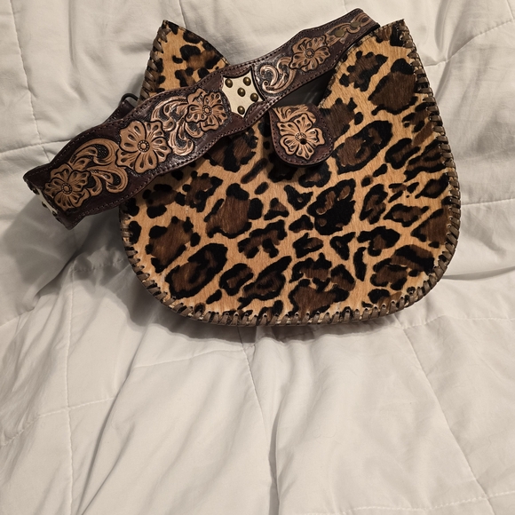 American Darling Handbags - American Darling Leopard Print Hobo Bag with Brown Floral Accents